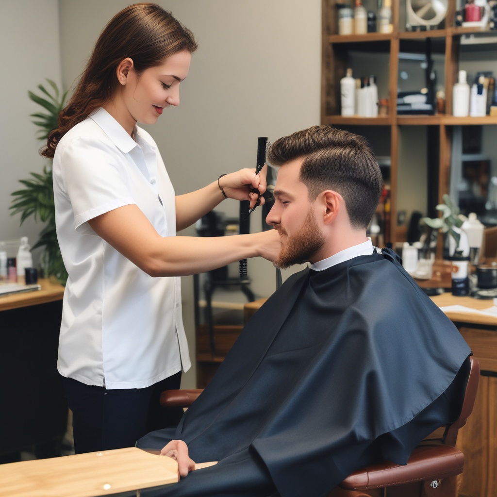 A client receiving a stylish haircut